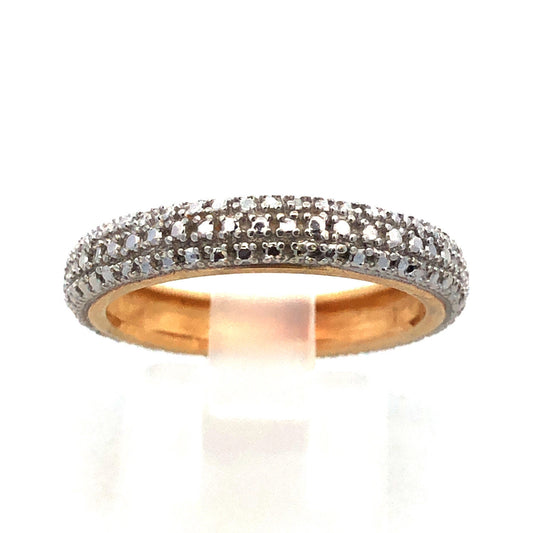 Designer R 925 Sterling Silver Vermeil Two Tone Diamond Textured Band Ring