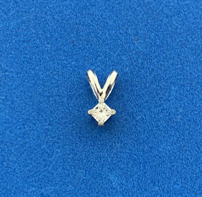 Designer 14K White Gold Diamond Solitaire Petite April Anniversary Charm Pendant
