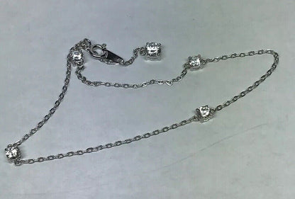 Designer SV Sterling Silver 925 Cubic Zirconia CZ Station Ankle Bracelet