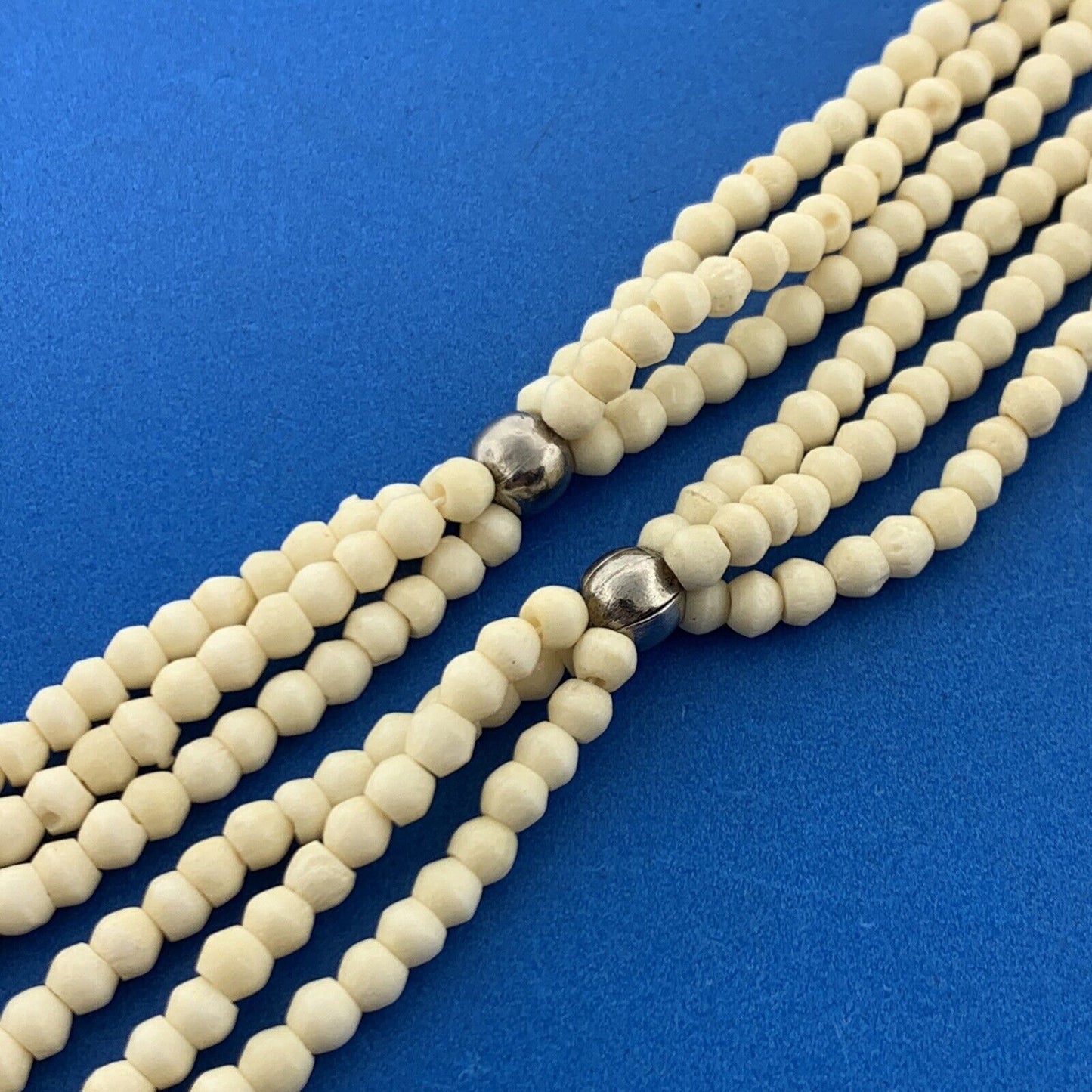 Modernist SilverTone Laminated Lucite Faux Bone Abstract Bead Statement Necklace