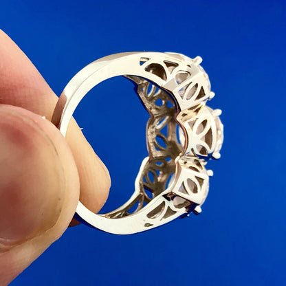 Designer 14k White Gold Ring with Three Round CZ Cubic Zirconia Size 5.25