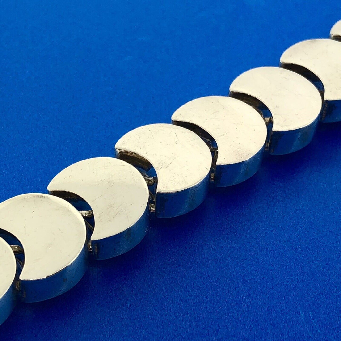 Retro Mexico 925 Sterling Silver Modernist Moon Link Statement Panel Bracelet
