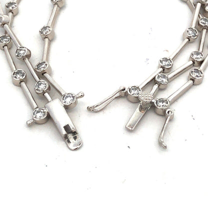 Designer FAS 925 Sterling Silver CZ Station Three Strand Bar Link Bracelet
