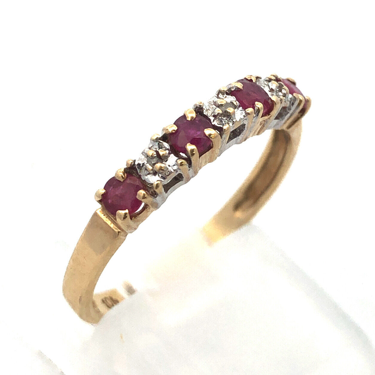 Designer 10K Yellow Gold Round Ruby Diamond Stackable Anniversary Band Ring