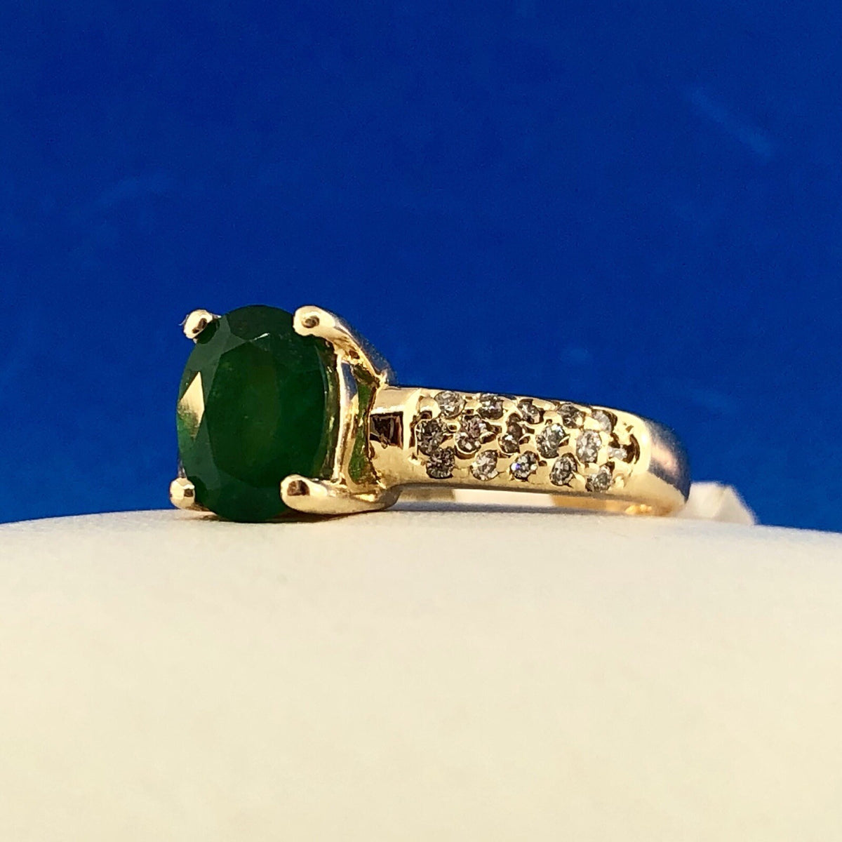 Designer 14K Yellow Gold Emerald Diamond Engagement Cocktail Statement Ring