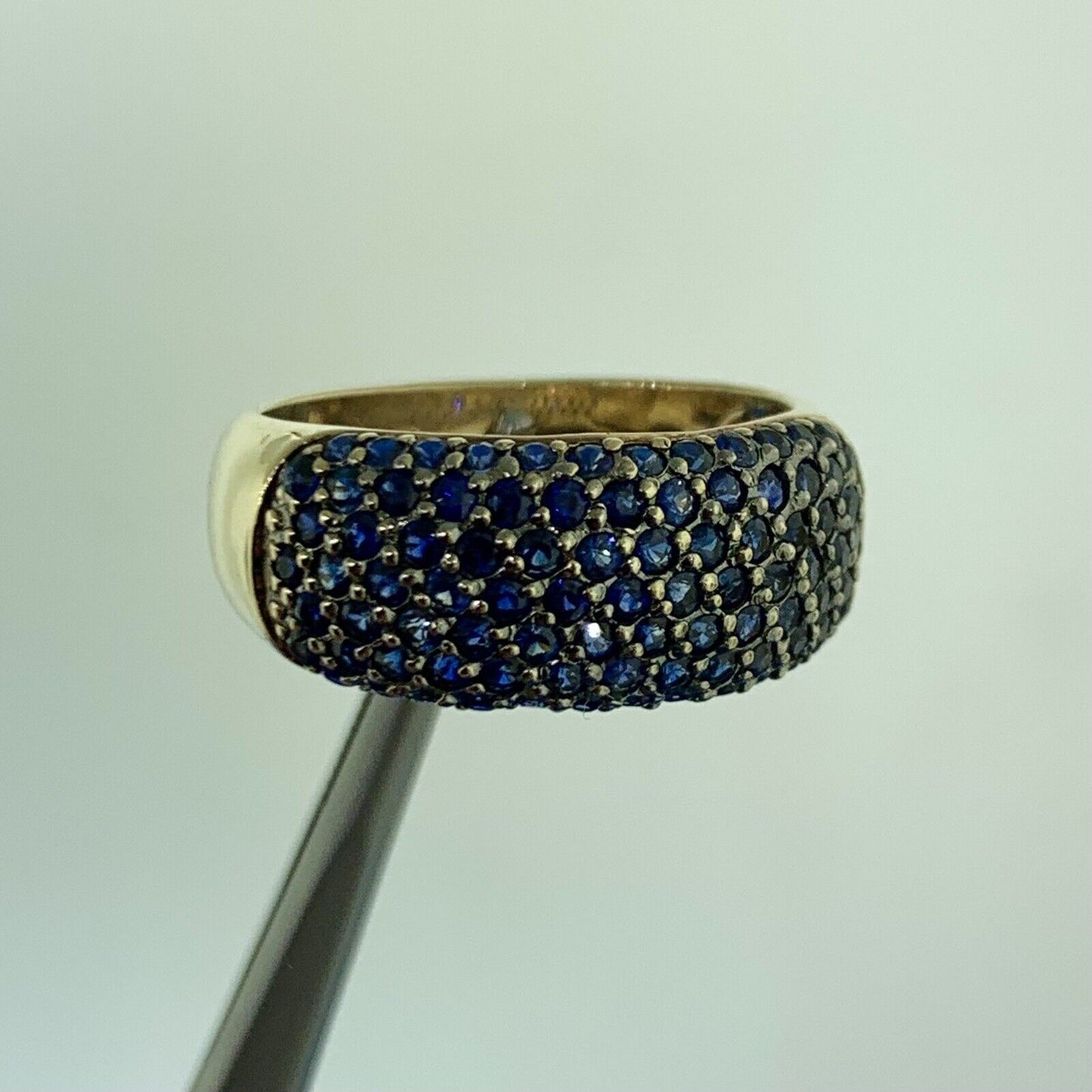 Designer CID 14K Yellow Gold Pave Blue Sapphire Band Ring