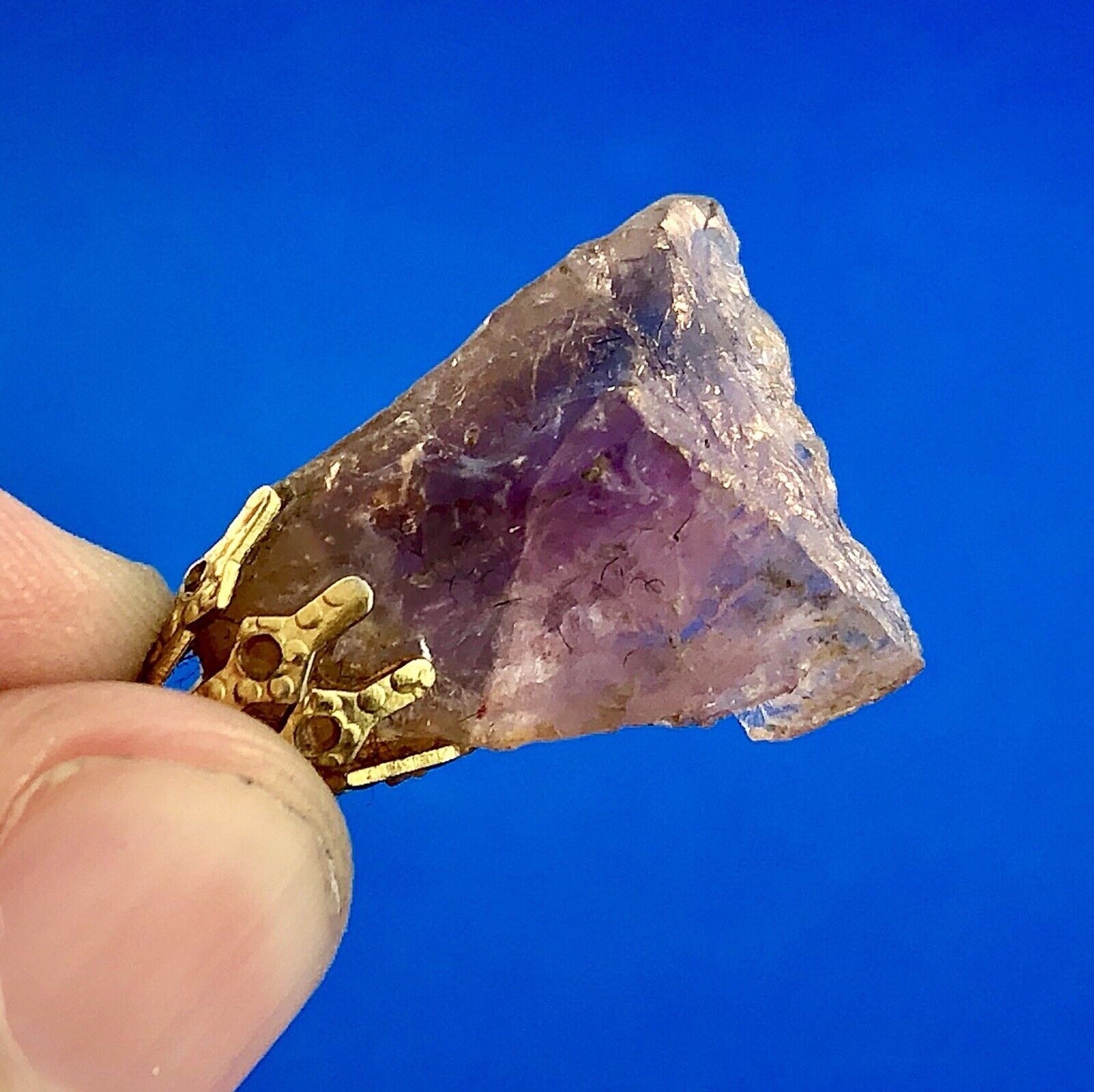 Vintage Gold Tone Filled Amethyst Chunk Stress Relief Inner Peace Charm Pendant
