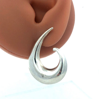 Estate 925 Sterling Silver 3D Modernist Wave Hook Statement Stud Earrings