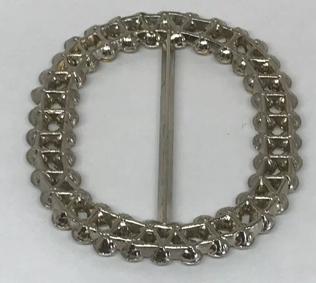 Vintage Runway Silver Tone Rhinestone Oval Statement Scarf Belt Slide Buckle