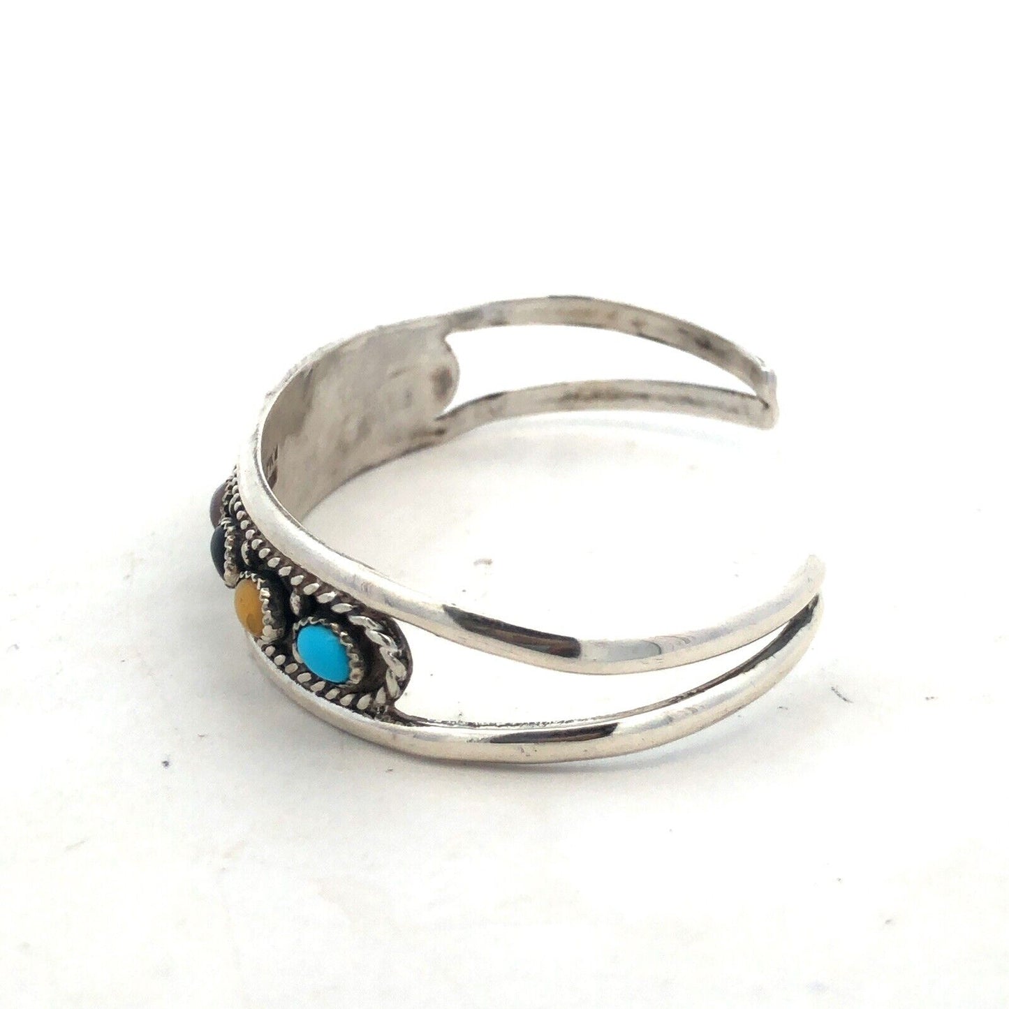 Vintage Signed Old Pawn Native American Oval Mixed Gemstone Open Cuff Bracelet