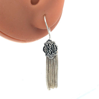 Vintage 925 Sterling Silver Floral Scroll Wheat Chain Drop Dangle Hook Earrings