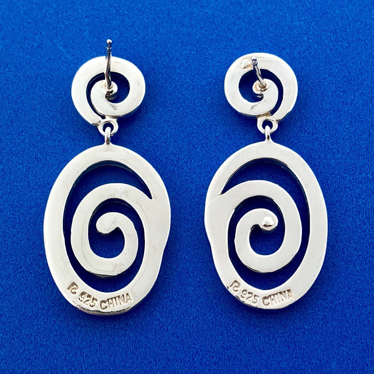 Designer 925 Sterling Silver Modernist Swirl Dangle Statement Earrings