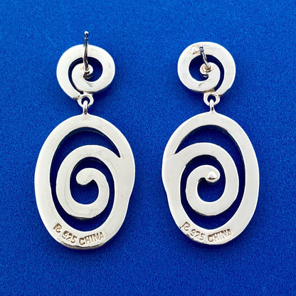 Designer 925 Sterling Silver Modernist Swirl Dangle Statement Earrings