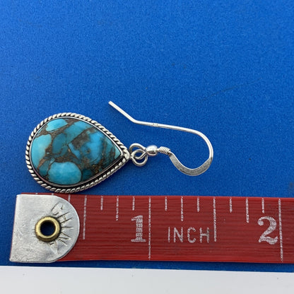 Designer 925 Sterling Silver Turquoise Inlay Doublet Drop Dangle Earrings