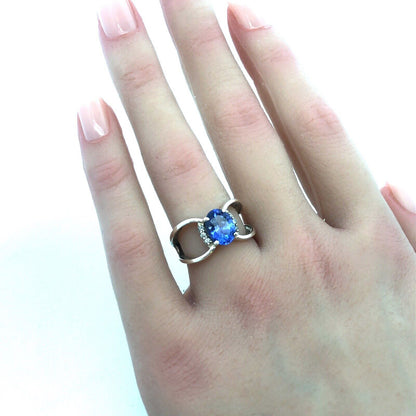Sophia Fiori 925 Sterling Silver Oval Tanzanite Diamond Accents Split Shank Ring