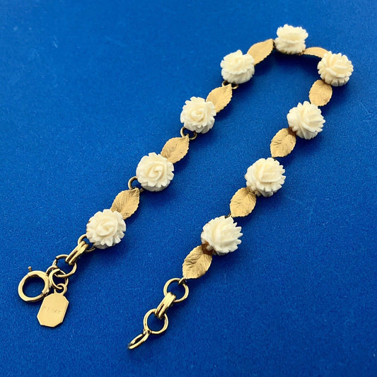 Exquisite Designer Vintage 14K Burnished Gold Floral Leaf Panel Tennis Bracelet