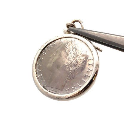 Designer Milor Italy 925 Sterling Silver Italian Lire Coin Stud Dangle Earrings