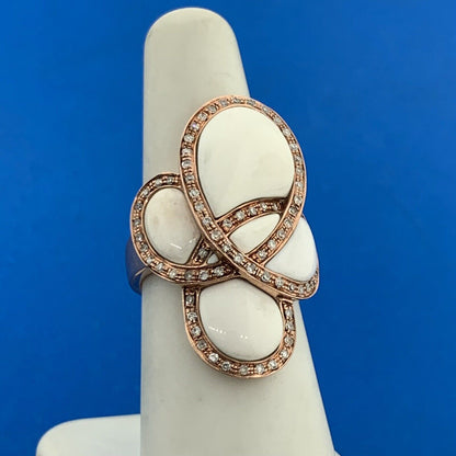 Designer CID 10K Rose Gold White Diamond Accented Modernist Finger Ring