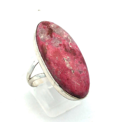 Vintage 925 Sterling Silver Oval Pink Rhodochrosite Statement Ring