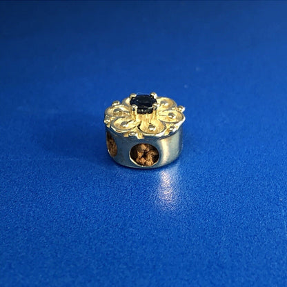 Designer DDH 10K Yellow Gold Sapphire Flower September Slide Bracelet Charm