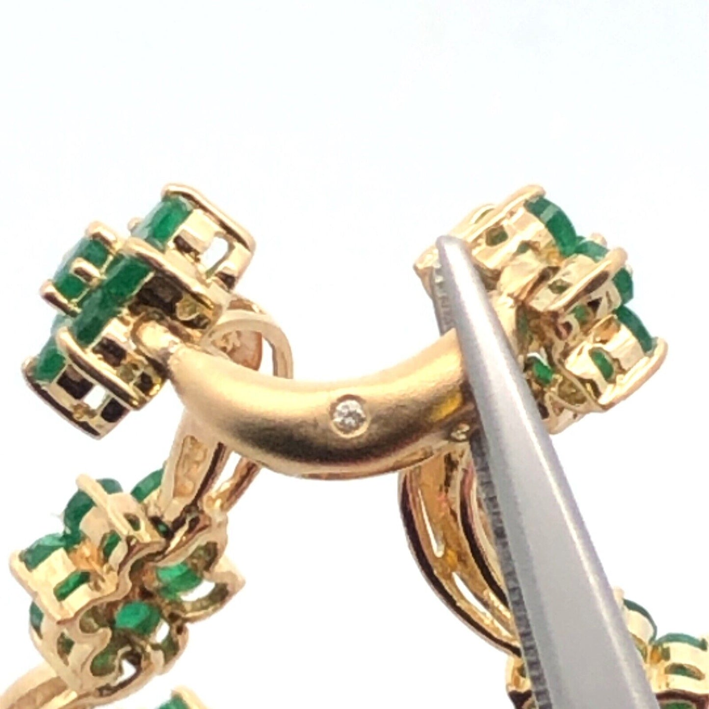 Designer 14K Yellow Gold Emerald Diamond Floral Station Bracelet