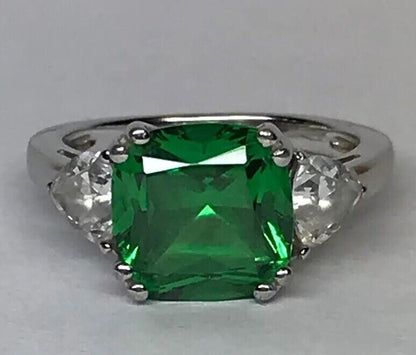 Stunning Designer Sterling Silver Green White Cubic Zirconia CZ Cocktail Ring
