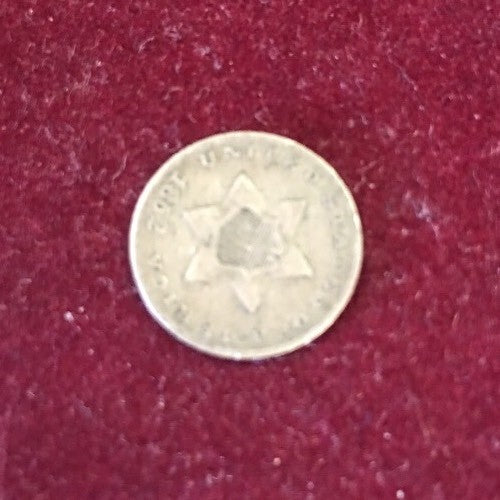 1852 Three 3 Cent Silver Piece Type 1 Trime Coin