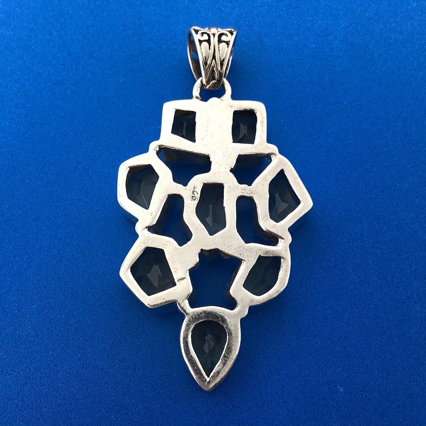 Retro Modernist 925 Sterling Silver Green Amethyst Multi Panel Chunky Pendant