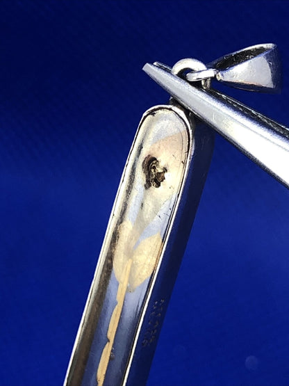 Designer ATI 925 Sterling Silver Rose Bud Flower In Resin Long Oval Pendant