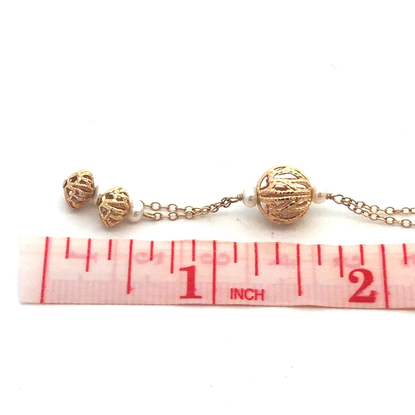 Designer 14K Yellow Gold Pearl Station Drop Dangle Chain Necklace