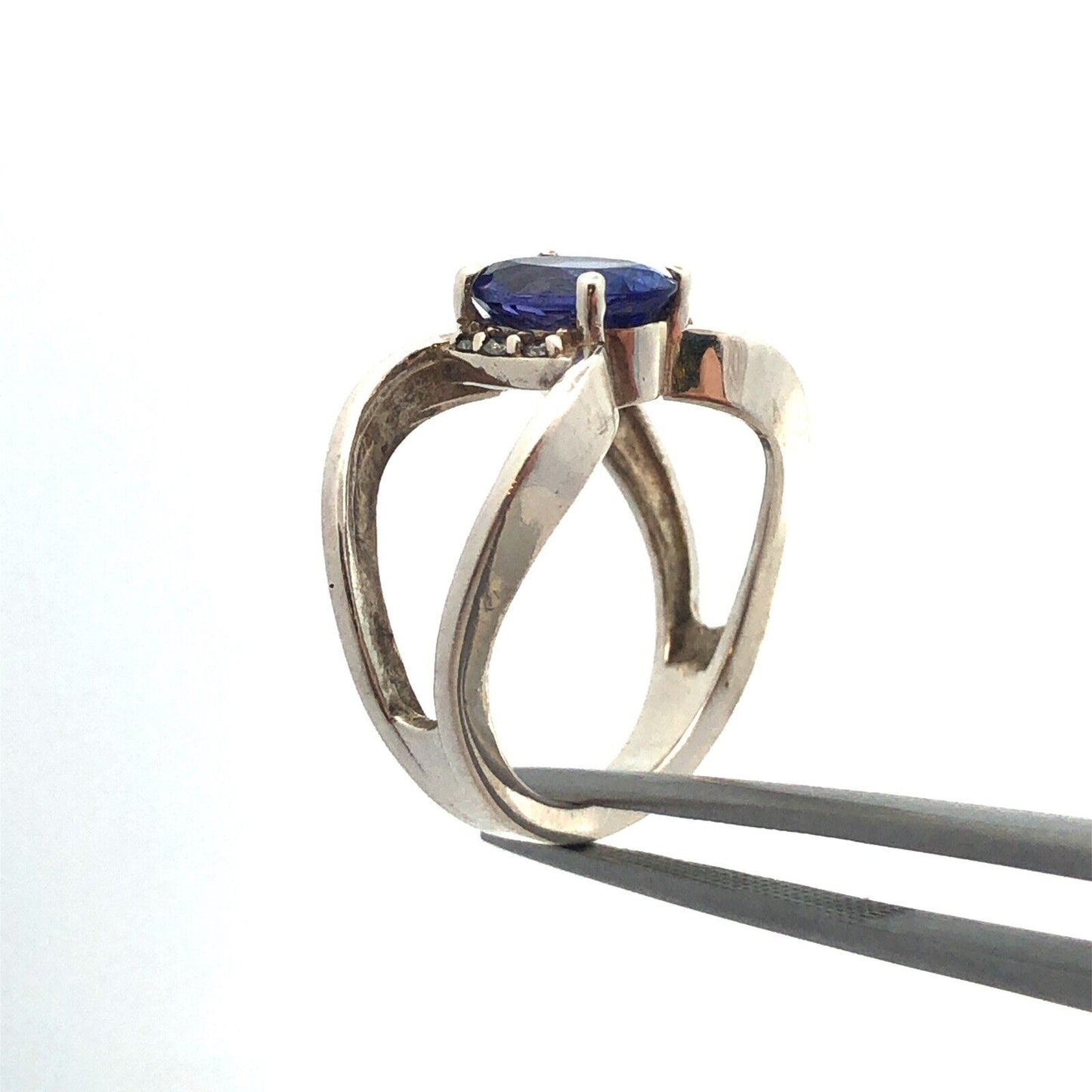 Sophia Fiori 925 Sterling Silver Oval Tanzanite Diamond Accents Split Shank Ring