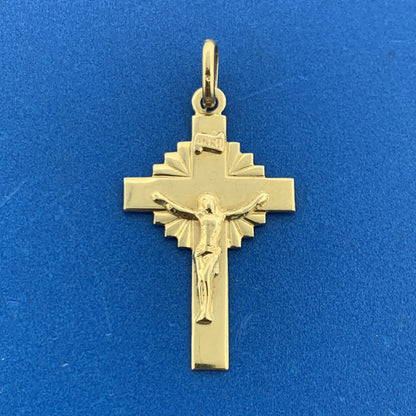 Vintage Italy 14K Yellow Gold Religious Communion Crucifix Easter Cross Pendant