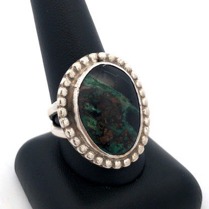925 Sterling Silver Green Chrysocolla Oval Cabochon Statement Ring