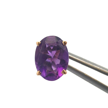 Classic 14K Yellow Gold Oval Amethyst February Birthday Statement Stud Earrings