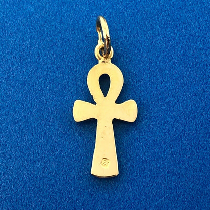 Designer 18K Yellow Gold Ankh Egyptian Cross Religious Communion Charm Pendant