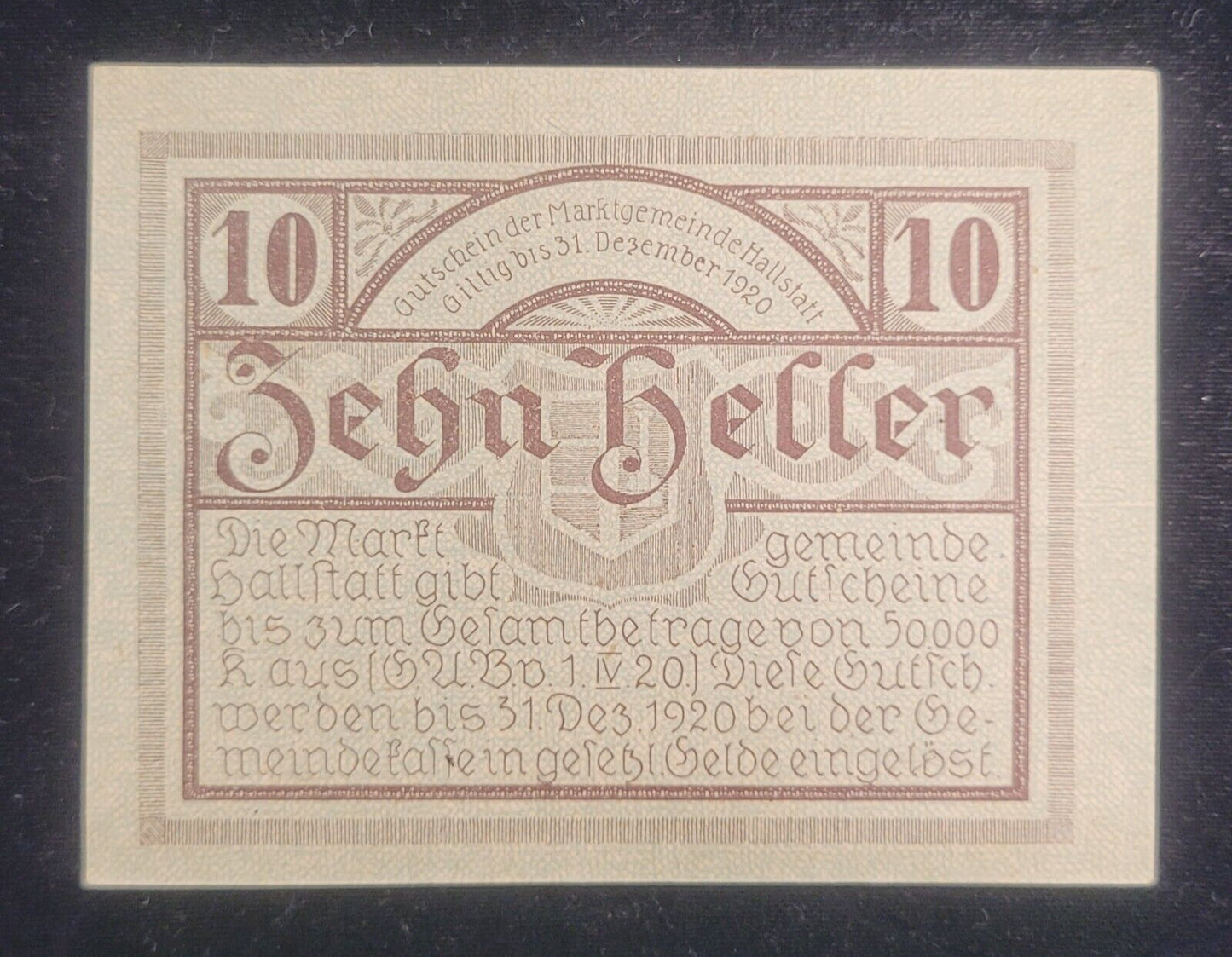 1920 10, 20 & 50 Heller, Hallstatt Market Town Austria Obsolete Bank Note Set