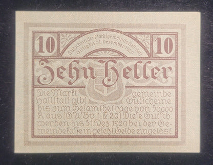 1920 10, 20 & 50 Heller, Hallstatt Market Town Austria Obsolete Bank Note Set