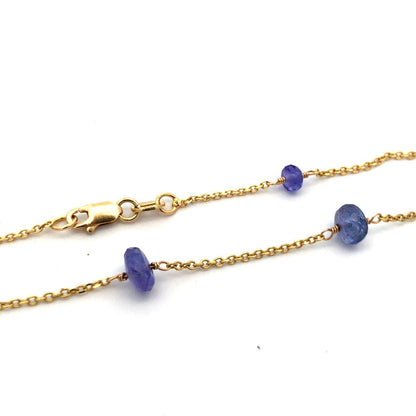14K Yellow Gold Designer RCI Tanzanite Bead Station Chain Necklace