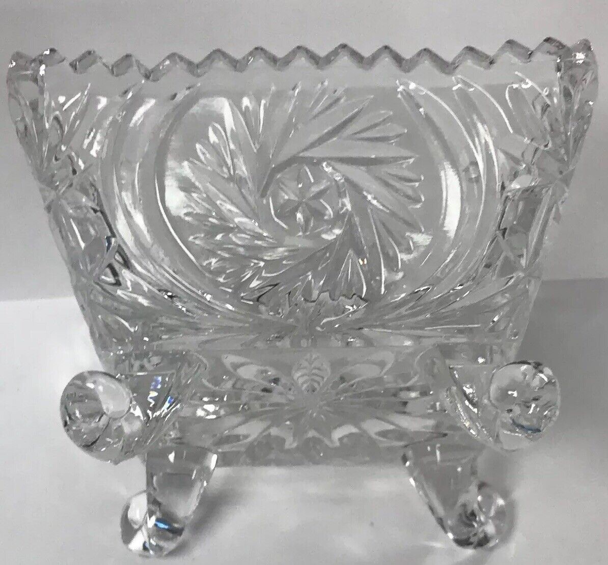 EAPG Pinwheel And Hobstar Square Footed Compote Candy Dish Clear Glass Pattern