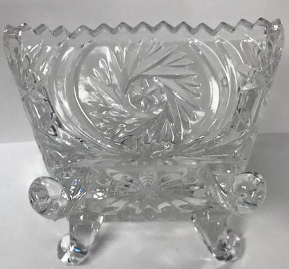 EAPG Pinwheel And Hobstar Square Footed Compote Candy Dish Clear Glass Pattern