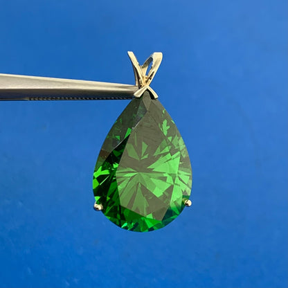 Designer 14K White Gold Pear Green CZ Solitaire Teardrop Pendant