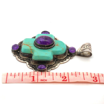 David Troutman Navajo Sterling Silver Turquoise Amethyst Cross Statement Pendant