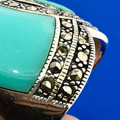 Designer Barse 925 Sterling Silver Turquoise Enamel Marcasite Statement Ring