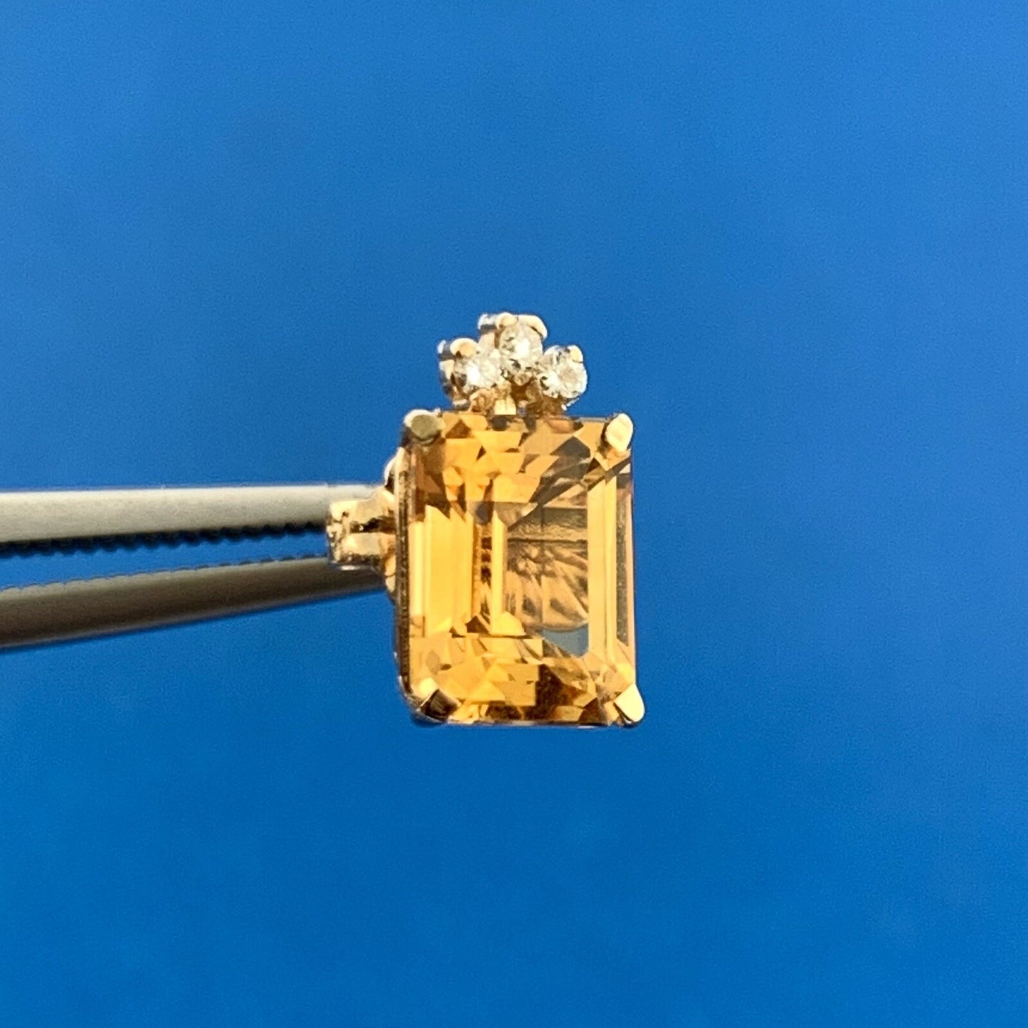 Gorgeous 14k Yellow Gold Emerald Cut Orange Citrine Diamond Accent Stud Earrings