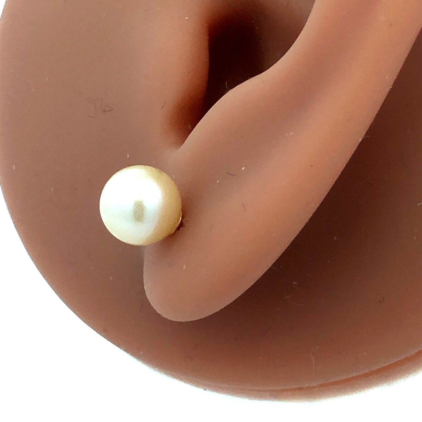 Designer CP 14K Yellow Gold Round White Pearl Solitaire Stud Earrings