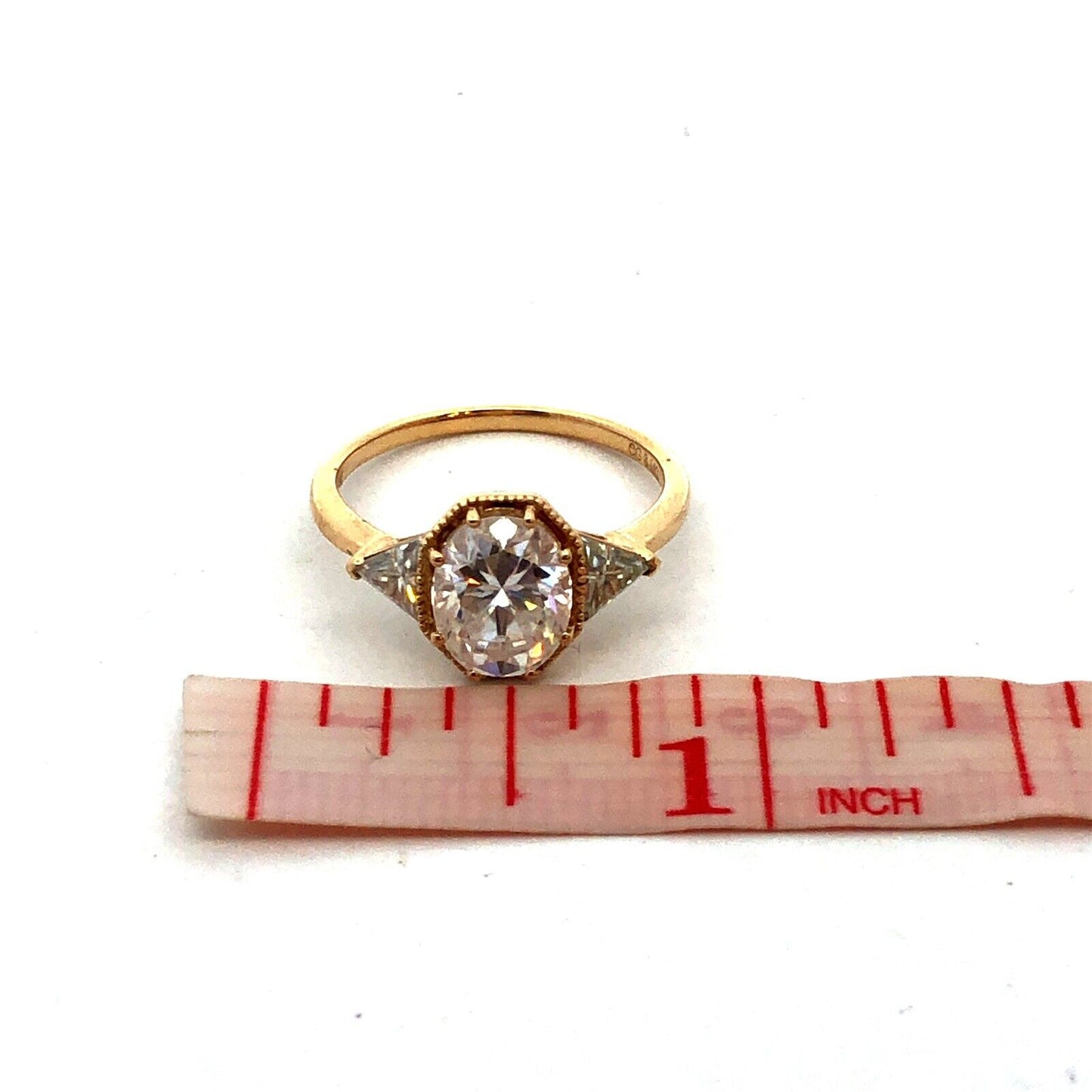 Designer CG&MG 18K Yellow Gold Oval Moissanite Trillion Accent Engagement Ring