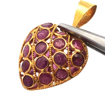 Designer 18K Yellow Gold Round Ruby July Anniversary Heart Love Pendant
