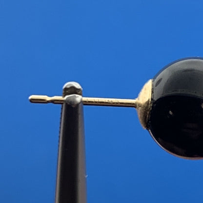 Gorgeous 14k Yellow Gold Black Onyx Sphere Friction Back Stud Earrings