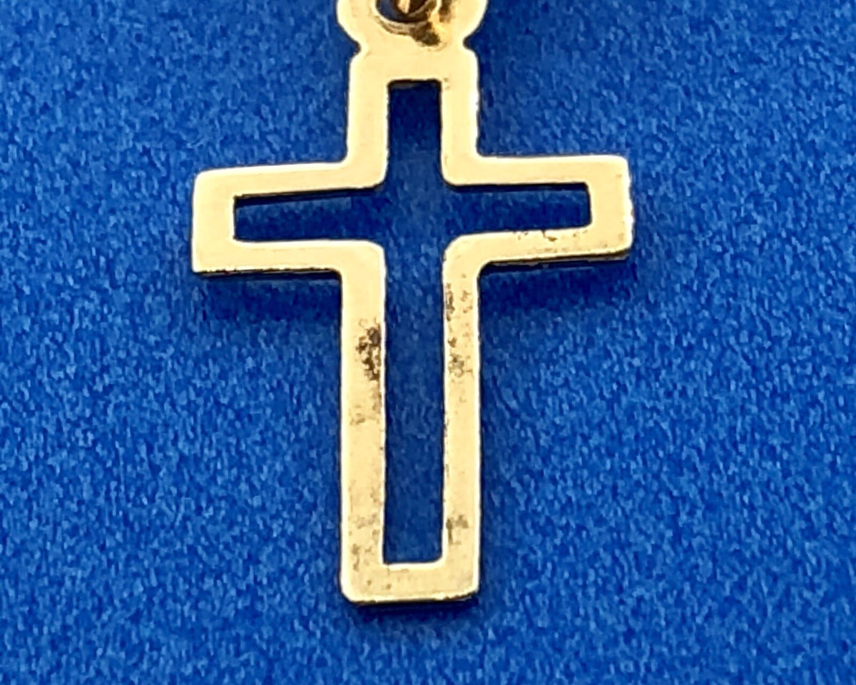 Retro 14K Yellow Gold Cross Cutout Religious Communion Dangle Stud Earrings