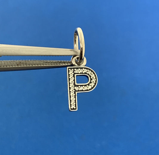PANDORA 925 Sterling Silver Cubic Zirconia Initial P Dangle 791324CZ Charm